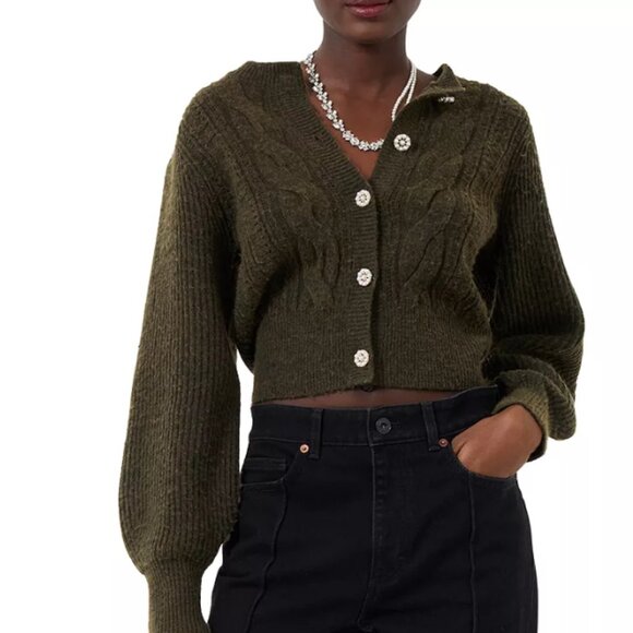 Remain | Cropped Ribbed Sweater Pearl Buttons Brown | Size ??? Women's - Picture 12 of 15